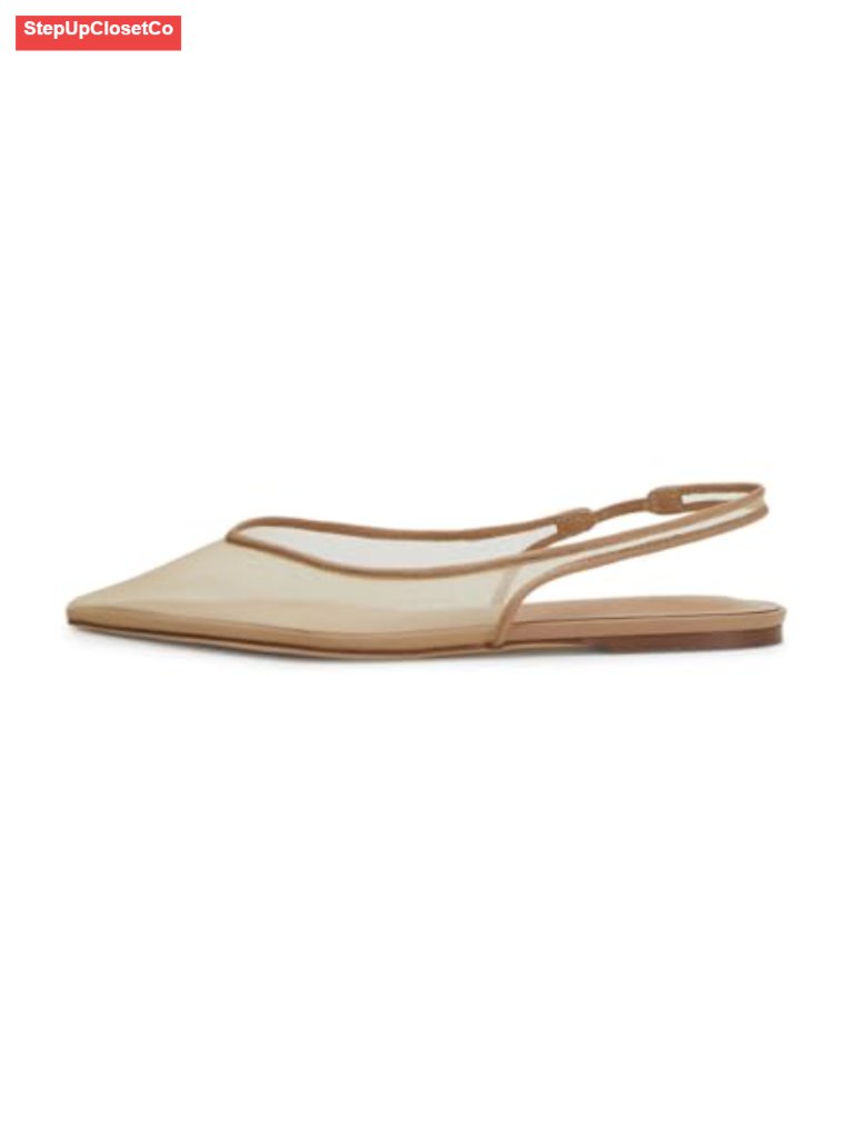 Women Mesh Slingback Ballet Flats Pointed Toe Slip On Low Heels Casual Comfort